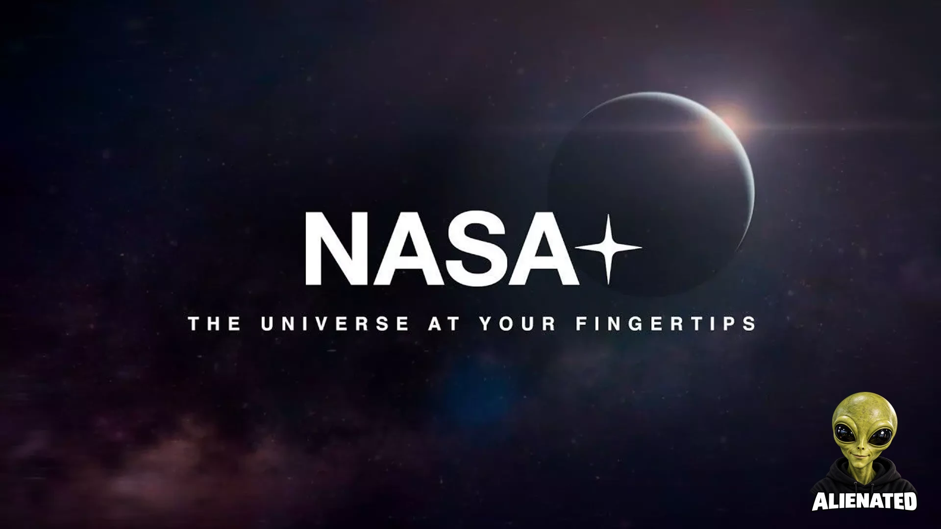 NASA Plus logo with the text The universe at your fingertips. A planet is in the background.