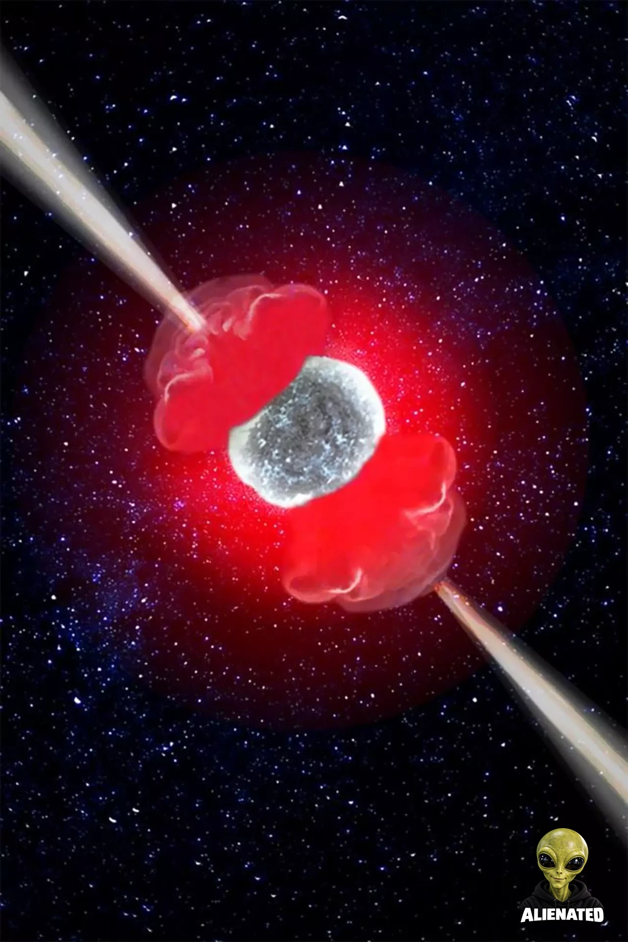 This artist's illustration shows a hypernova, an extremely luminous and energetic type of supernova. They occur when a star with more than about 30 solar masses reaches the end of its life and explodes. Evidence for them is thin, and new research pokes holes in what little there is. Image Credit: Anna Serena Esposito/Spanish National Research Council (CSIC)