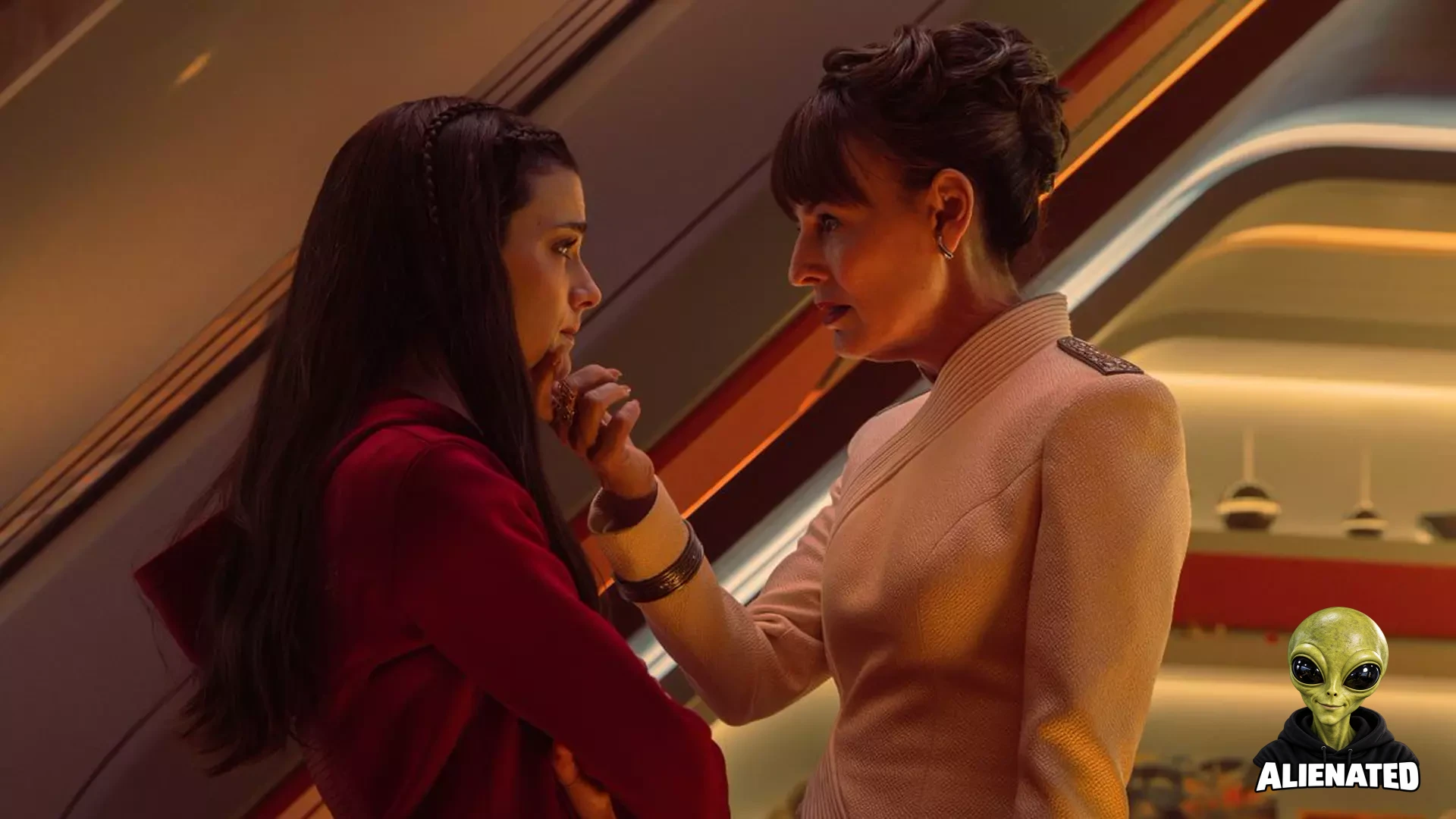 Actor Rosemarie DeWitt (right) on Star Trek: Starfleet Academy