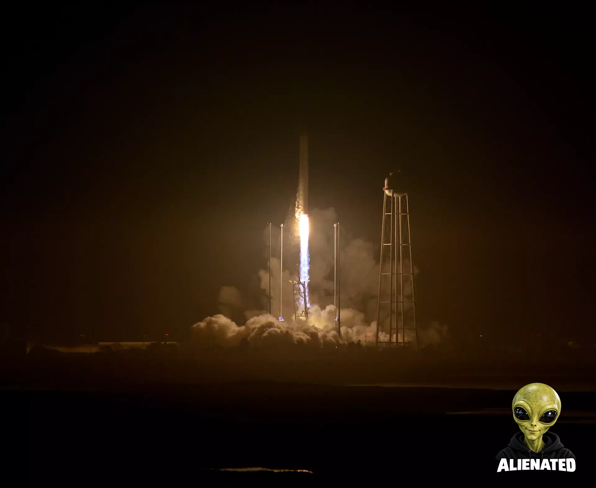 An upgraded Orbital ATK Antares rocket soars into the night sky over NASA's Wallops Flight Facility on Wallops Island, Virginia on Oct. 17, 2016.