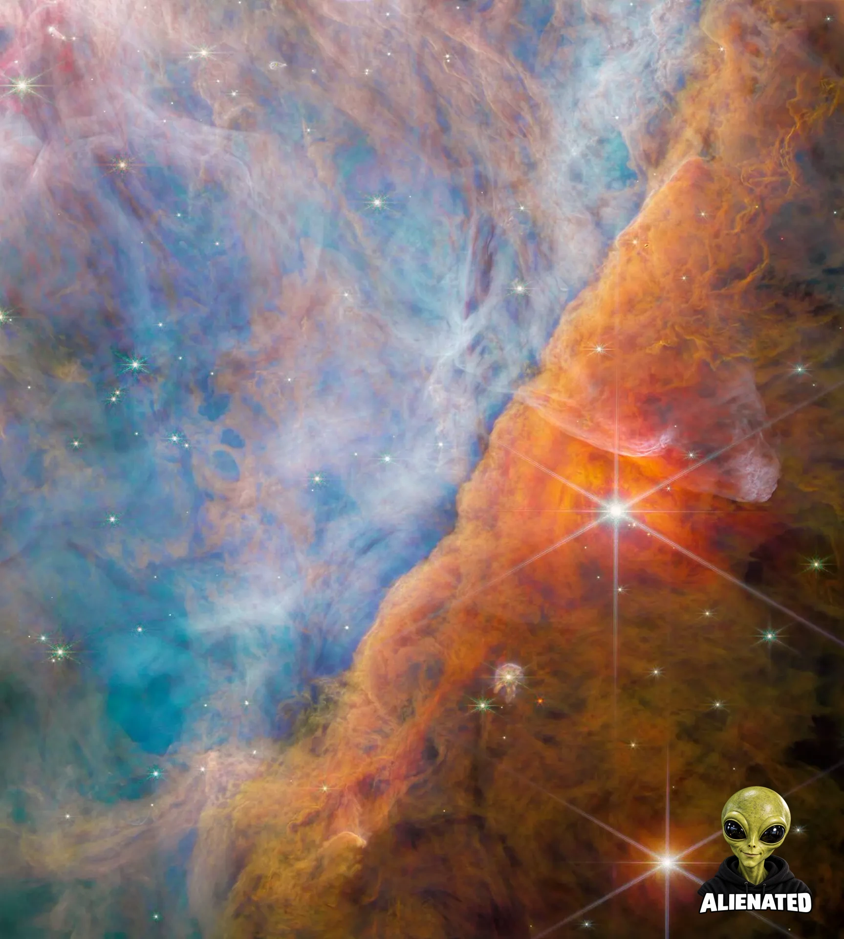 This is the Orion Bar, a ridge-like gas and dust feature in the Orion Nebula. Photochemistry is active in this region, where the light from young stars dominates. Astronomers are studying this region to understand the details of stellar feedback. Image Credit: ESA/Webb, NASA, CSA, M. Zamani (ESA/Webb), the PDRs4All ERS Team