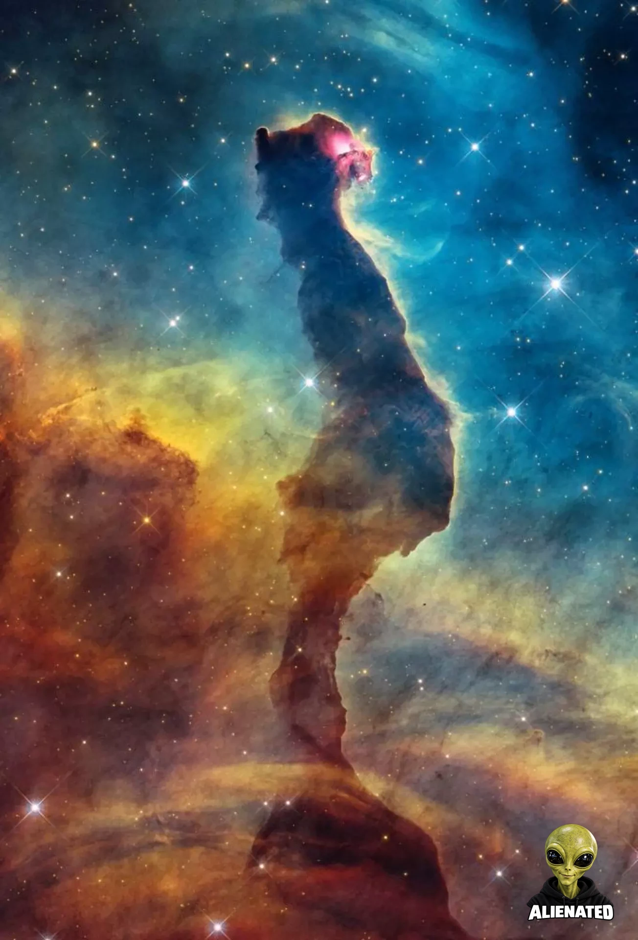 The Cat's Head Nebula proudly rises in this Hubble Space Telescope image. It's a star-forming region within the larger Carina Nebula, an even larger star-forming region. Recently, both the Hubble and the JWST imaged the Cat's Head as part of the ongoing scientific effort to understand the complex process of star formation. Image Credit: NASA, ESA, STScI. Image Processing: J. Depasquale (STScI).