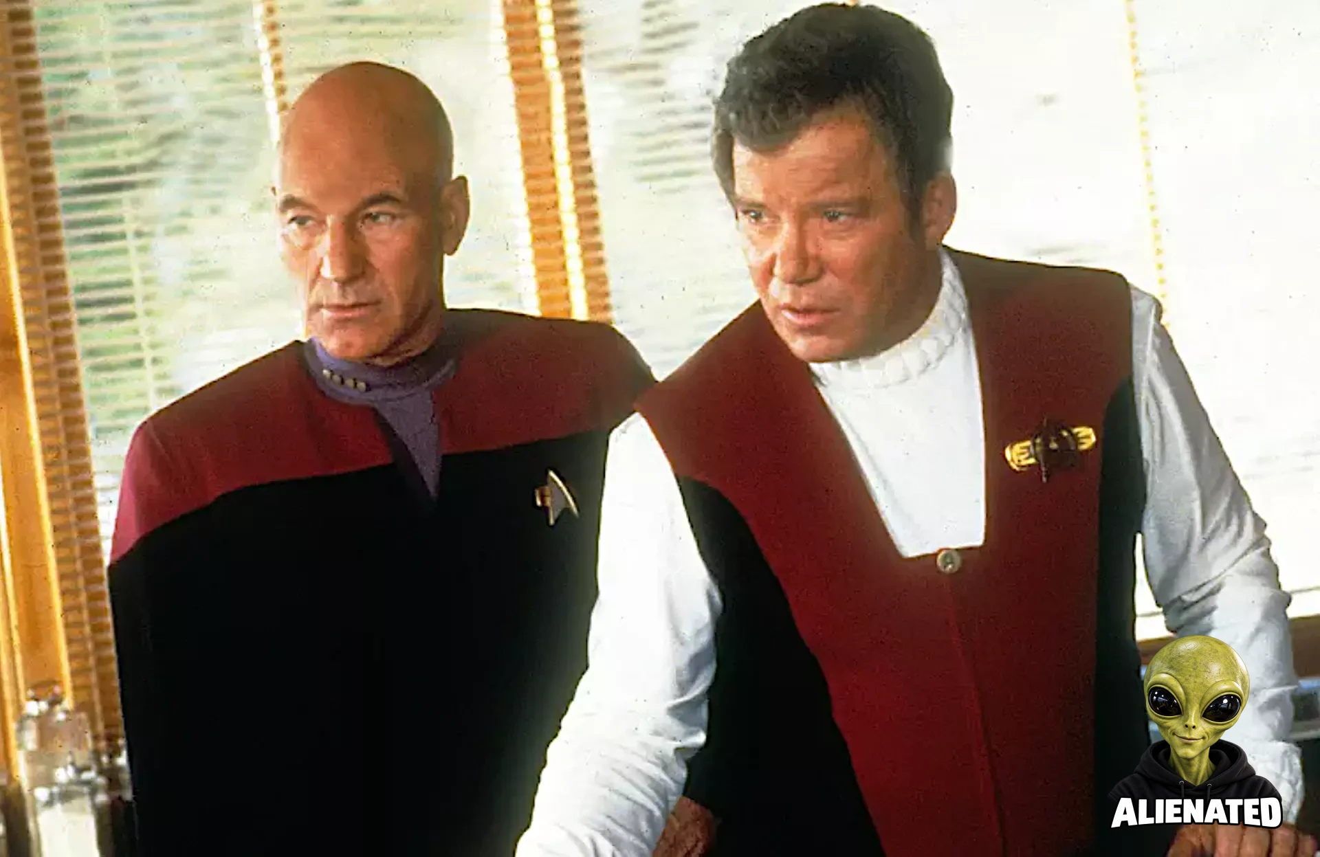 two starship captains from a sci-fi movie